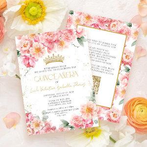 Elegant Pink Gold QR Code Floral Quinceañera
