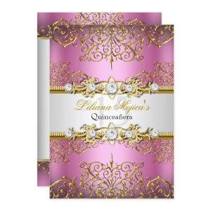 Elegant Pink Gold Vintage Glamour Quinceanera