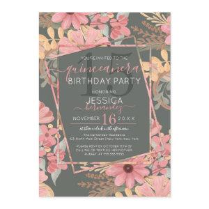 Elegant Pink Golden Sage Flowers Leaf Quinceañera