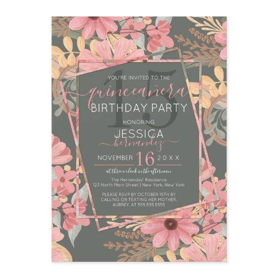 Elegant Pink Golden Sage Flowers Leaf Quinceañera