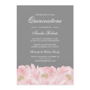Elegant Pink Gray Peony Quinceanera
