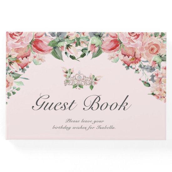 Elegant Pink & Green Floral Quinceañera Guest Book