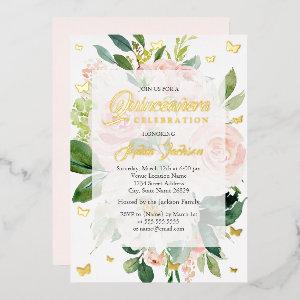 Elegant Pink Peach Bloom Quinceanera  Foil
