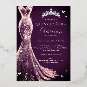 Elegant Pink Purple Silver Butterfly Quinceanera Foil
