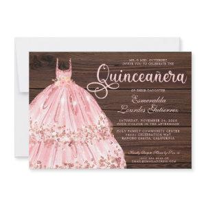 Elegant Pink Rose Glitter Wood Quinceañera