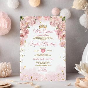 Elegant Pink Rose Gold Flowers Girl Mis Quince