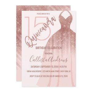 Elegant Pink Rose Gold Glitter Dress Quinceañera