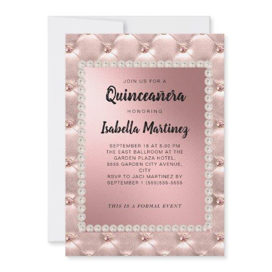 Elegant Pink Rose Gold Quinceañera Photo Pearls