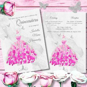 Elegant Pink & Silver Butterflies Quinceañera