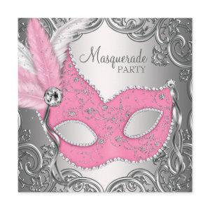Elegant Pink Silver Mask Masquerade Party
