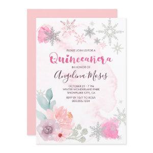 Elegant Pink Silver Winter Wonderland Quinceanera