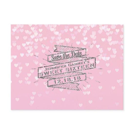 Elegant Pink Sweet 16 Birthday Save the Date Announcement Postcard