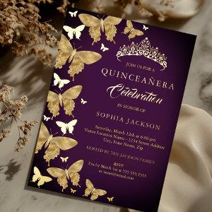Elegant Plum Purple Gold Butterfly Quinceanera Foil