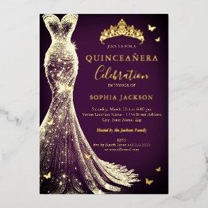Elegant Plum Purple Gold Butterfly Quinceanera Foil