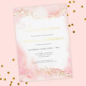 Elegant Pretty Pink Gold Quinceañera Birthday Foil