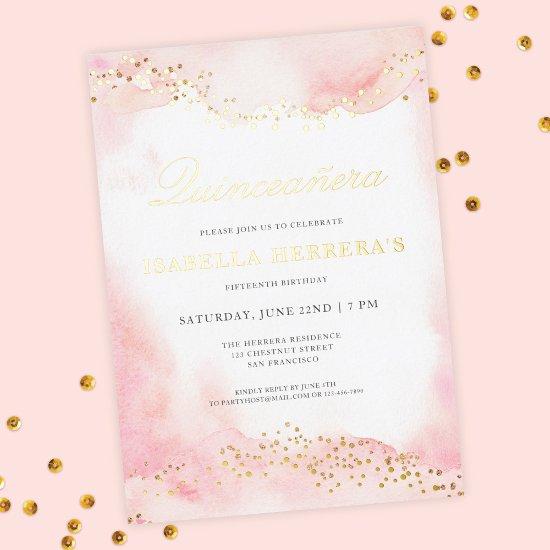 Elegant Pretty Pink Gold Quinceañera Birthday Foil