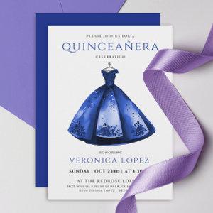 Elegant Princess Blue Dress Quinceañera Watercolor