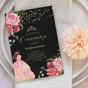 Elegant Princess Pink Floral Quinceañera