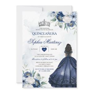 Elegant Princess Quiñceanera Navy Floral Silver