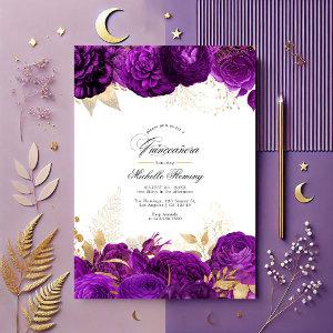 Elegant Purple and Gold Floral Quinceañera