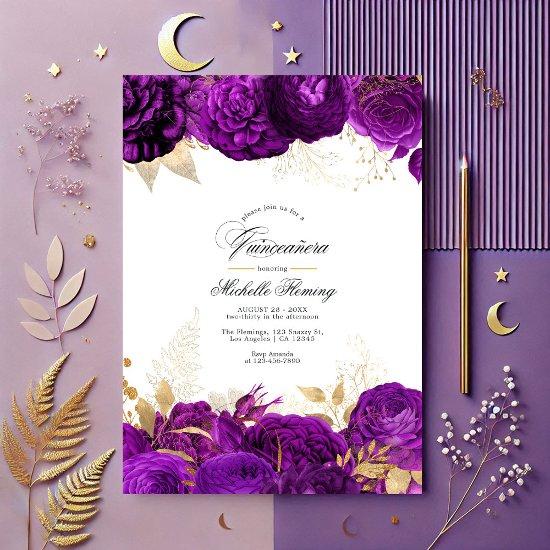 Elegant Purple and Gold Floral Quinceañera