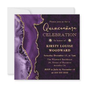 Elegant Purple and Gold Glitter Agate Quinceanera