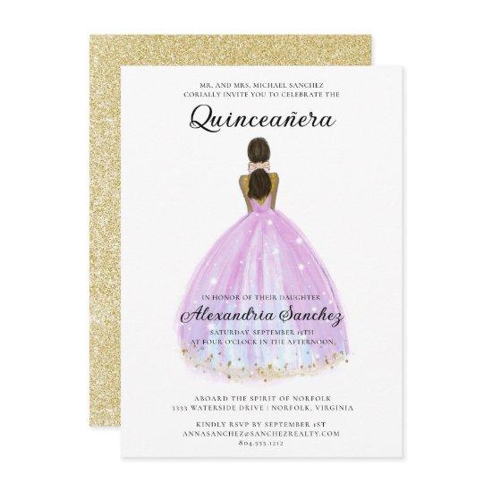 Elegant Purple and Gold Glitter Quinceanera