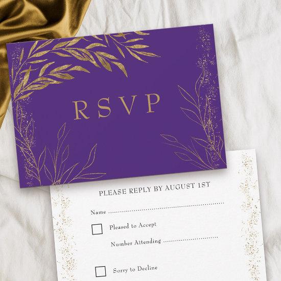 Elegant Purple and Gold Leaf RSVP Card
