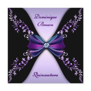 Elegant Purple Black Diamond Bow Quinceanera