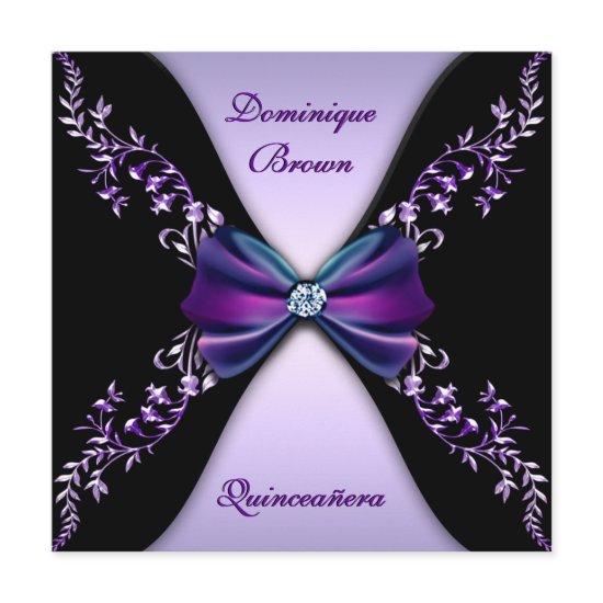 Elegant Purple Black Diamond Bow Quinceanera