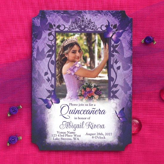 Elegant Purple Butterflies Quinceanera Princess