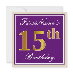 Elegant, Purple, Faux Gold 15th Birthday + Name