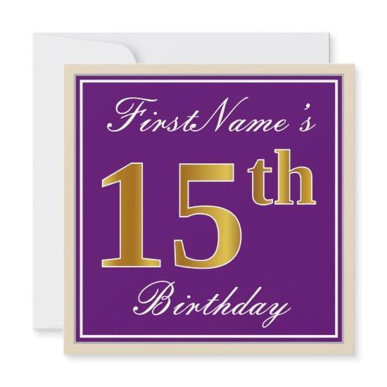 Elegant, Purple, Faux Gold 15th Birthday + Name