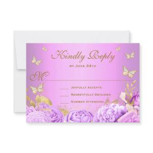 Elegant Purple Floral Butterflies RSVP Card