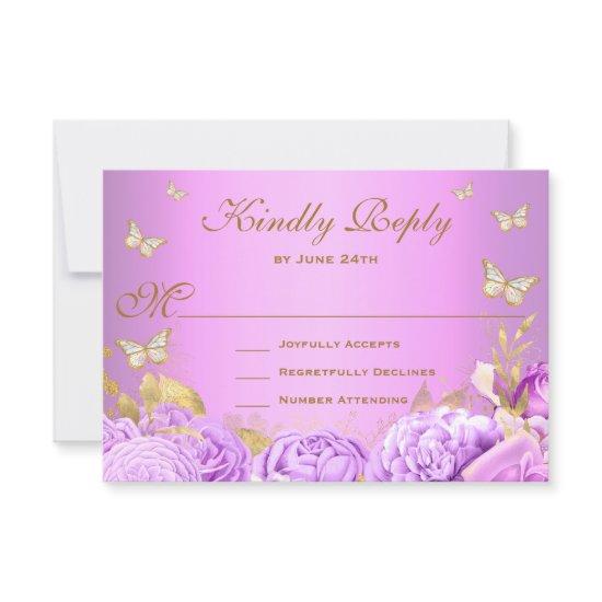 Elegant Purple Floral Butterflies RSVP Card