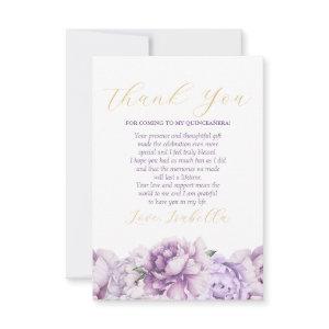 Elegant Purple Floral Photo Quinceañera Thank You Card