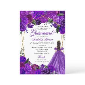 Elegant Purple Floral Quinceanera Birthday Invitat