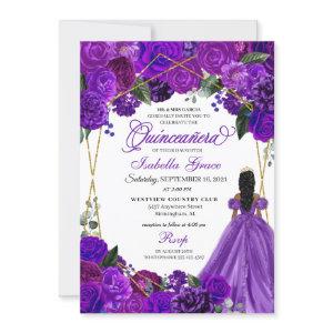 Elegant Purple Floral Quinceanera Birthday
