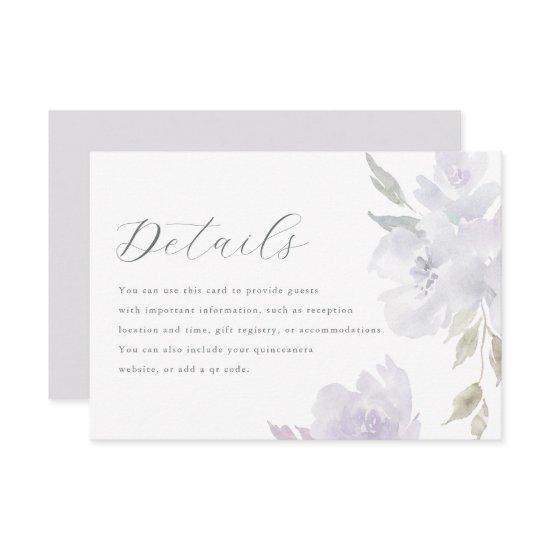 Elegant Purple Floral Quinceanera Guest Details RSVP Card