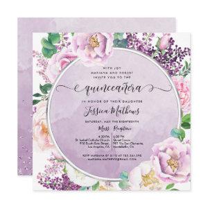 Elegant Purple Floral, Watercolor Quinceañera
