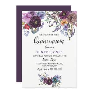 Elegant Purple Floral Winter Quinceanera Invite