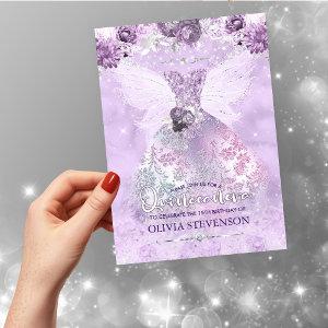 Elegant purple glitter floral gown Quinceanera Inv