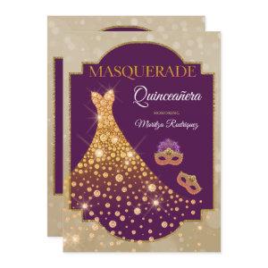 Elegant Purple Gold Diamond Quinceañera Masquerade