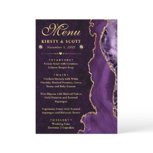 Elegant Purple & Gold Faux Glitter Agate Wedding Menu