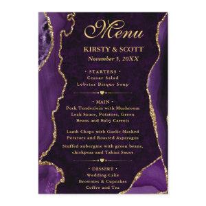 Elegant Purple & Gold Faux Glitter Agate Wedding Menu