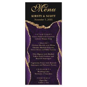 Elegant Purple & Gold Faux Glitter Agate Wedding Menu