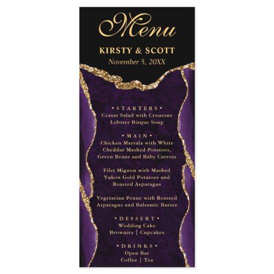 Elegant Purple & Gold Faux Glitter Agate Wedding Menu