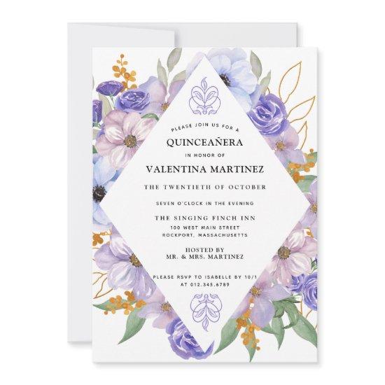 Elegant Purple Gold Floral Quinceanera