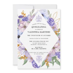 Elegant Purple Gold Floral Quinceanera
