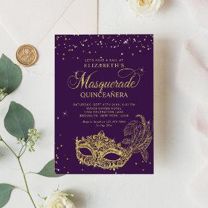 Elegant Purple Gold Glitter Masquerade Quinceañera